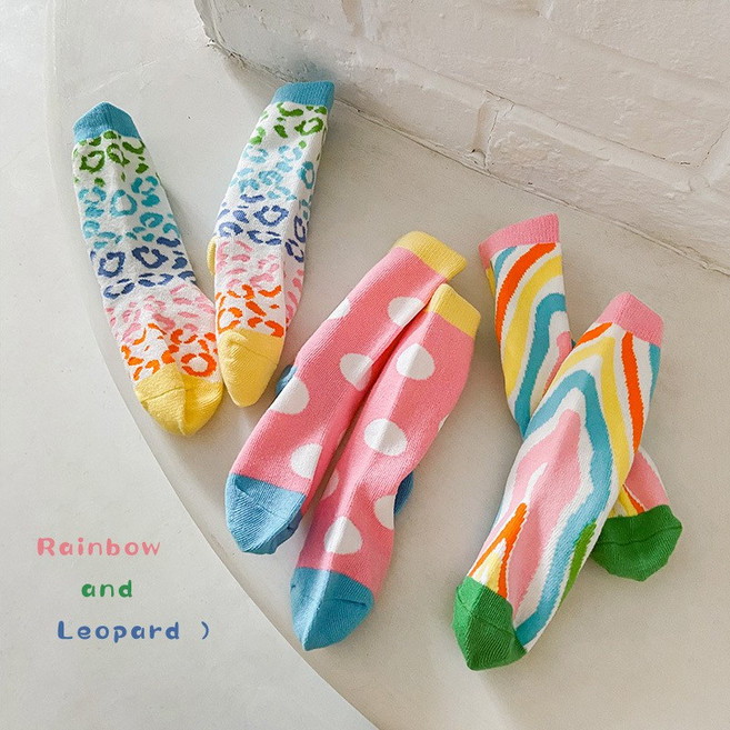 레인보우 롱삭스 3족세트 (1-7세) 니삭스 반장 유아동 캐릭터 키즈양말 초등 어린이양말