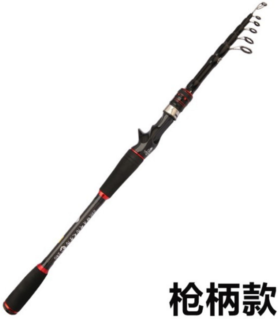 碳素伸縮路亞竿 槍柄直柄 遠投魚竿 M調, 新款黑紅色 槍柄,2.7