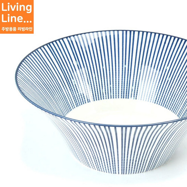 고급 도자기 면기 22.4cm 국수식기 세로 줄무늬 콩국수 라면기 라멘기 면기볼 한정식 우동기, 1개