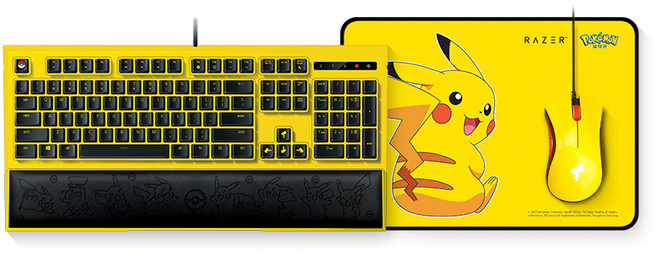 Razer Razer 포켓몬 피카추 한정 마우스 + 마우스 패드 세트 + 키보드 귀여운 소녀 선물, 피카츄 마우스 + 키보드 + 마우스 패드 SF +, 피카츄 마우스 + 키보드 + 마우스 패드 SF +
