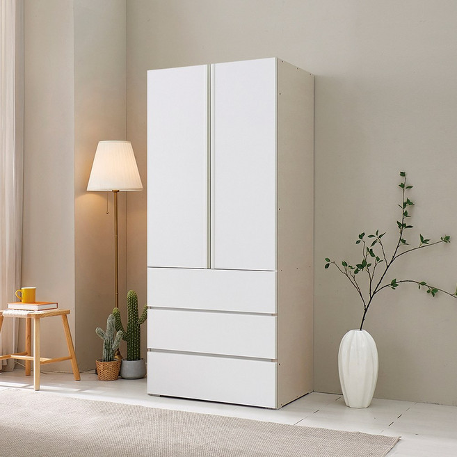 [케이컴퍼니본사] LPM 심플비800 3서랍도어옷장, 화이트