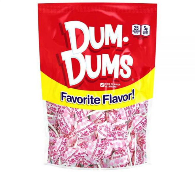 Dum Dums 낱개 포장 캔디 사탕 덤덤스 블루 라즈베리 롤리팝 개별 포장된 롤리팝이 들어있는 대용량 가방 단일 맛 고급 50개입, 버블껌, 1개