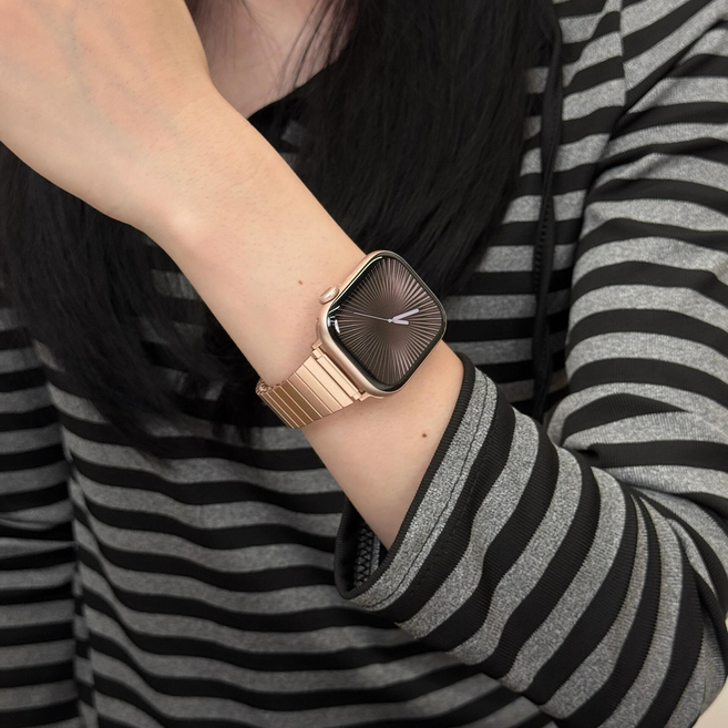 OULUOQI 애플워치 호환 메탈 밴드 스트랩 탄성 메탈 밴드, 로즈골드, 1개