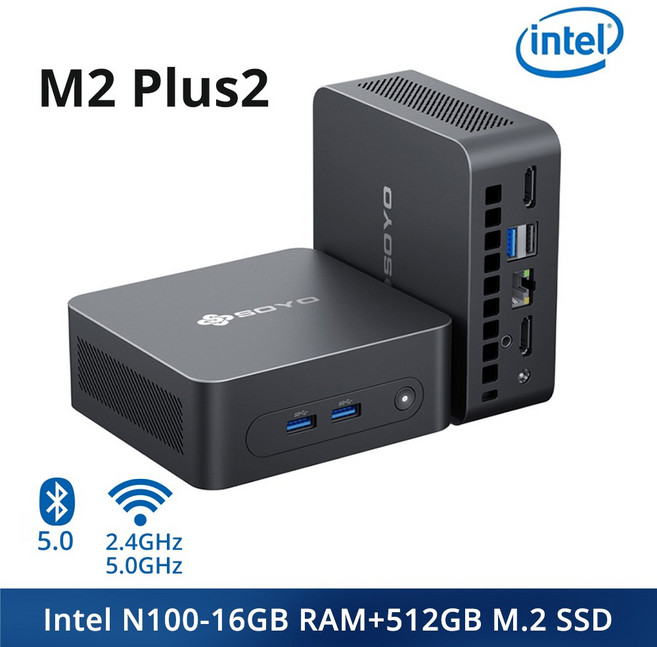 SOYO 데스크탑 컴퓨터 미니 PC 인텔 알더 레이크 N100 윈도우 11 프로 16GB DDR4 512GB PCIE M.2 SSD 와이파이 5 BT5.0 M2 Plus2, 02 M2Plus2 16G 512GB, 03 미국, 1개