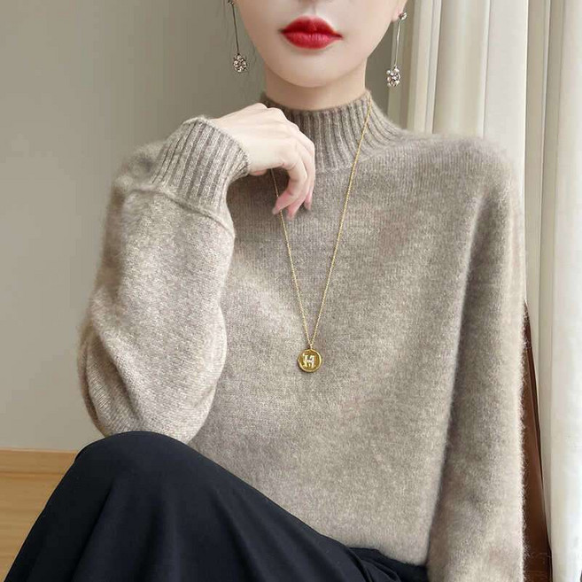 WPUY 캐시미어 100 니트 반목폴라 여성 캐시미어니트 울니트 4XL 여성 스웨터 겨울 반폴라 니트 스웨터 슬림핏 데일리룩 캐시미어 긴팔 티