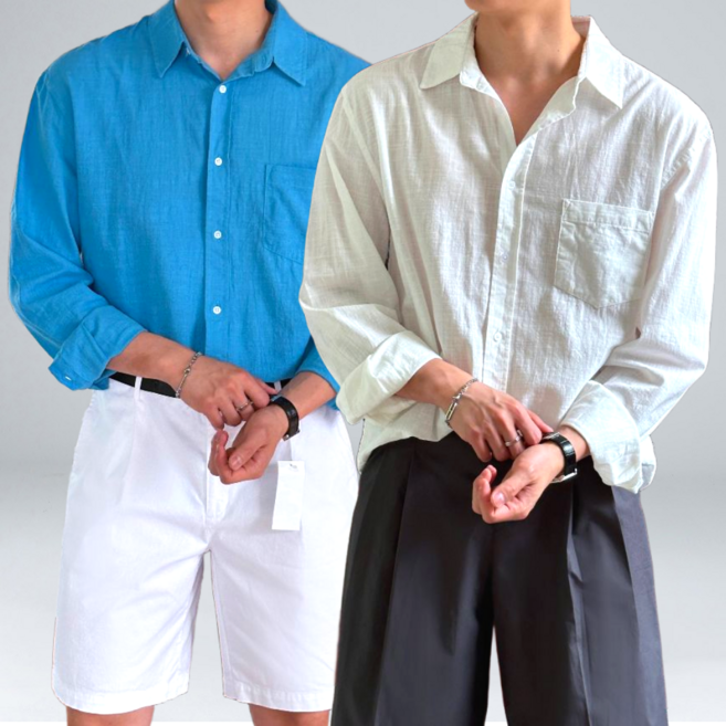 남자 여름 시원한 면 린넨 포켓 카라 기본 셔츠 (4090-1)