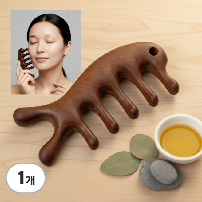 코코프랜 고급형 박달나무 원목 괄사 얼굴 두피 목 어깨 마사지기, 1개, 진브라운