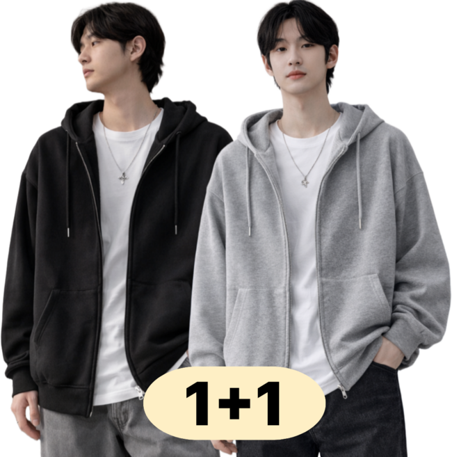 2위 - 아르올 남자 후드집업 1+1 봄 가을 간절기 오버핏 가벼운 2종 세트