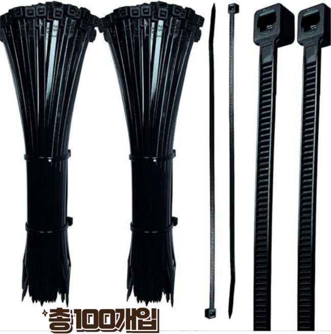 홈앤힐링 대형 케이블타이 산업용 실외용 폭 8mm 10mm 100개입, 블랙