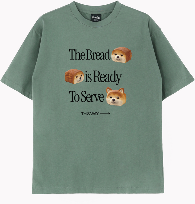 브론테스 남여공용 베이커리 시바 오버핏 프린팅 코튼 면 반팔 티셔츠