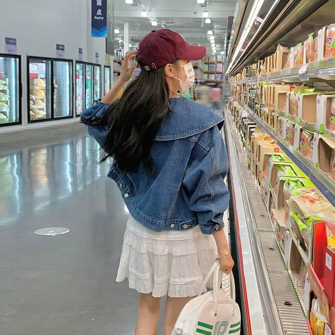 홀릭쏭 마일로 세일러 카라 크롭 데님 자켓 봄신상 청자켓