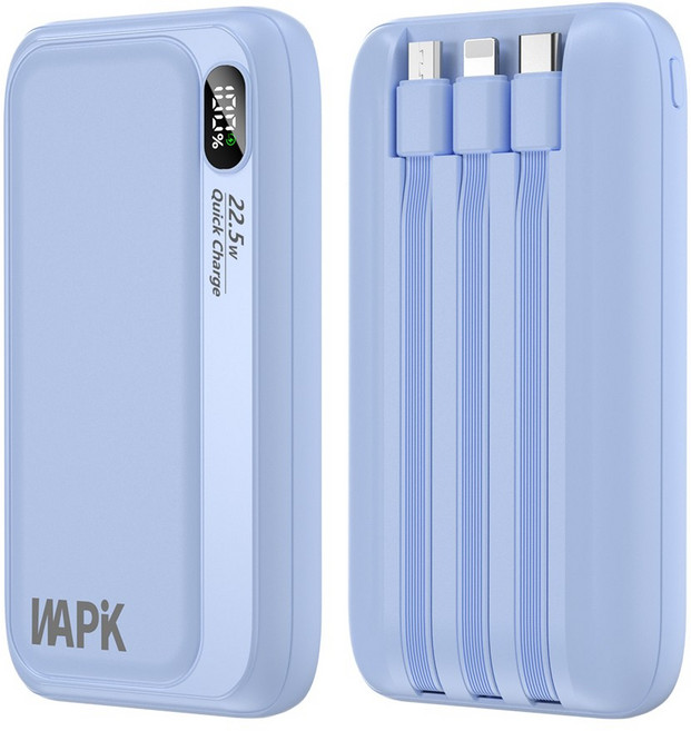 와피크 PD 22.5W 고속충전 일체형 보조배터리 M1 10000mAh 파워뱅크, 블루