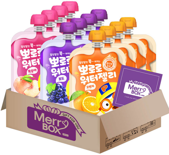 [메리박스] 뽀로로 워터젤리 어린이 음료세트{오렌지x4+복숭아x4+포도x4} +메세지카드, 1박스, 120ml