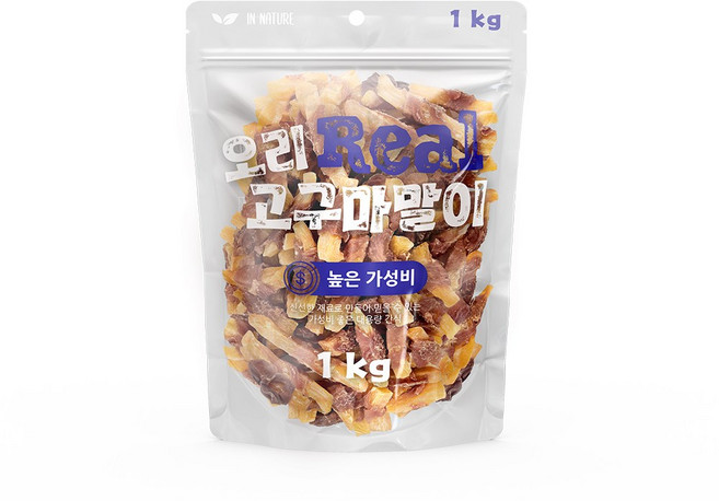 인네이처리얼 대용량 강아지 간식 사료 육포 큐브, 1kg, 1개, 오리 고구마말이