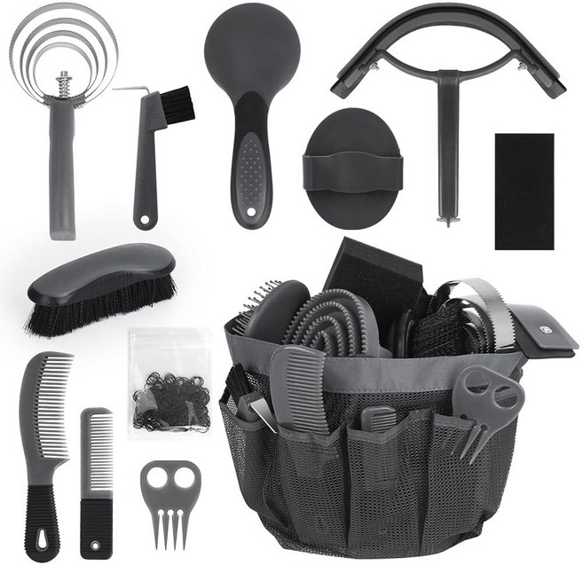 Inoreal 말 그루밍 키트 12개 - 완벽한 말 브러시 및 관리 용품 세트 오거나이저 토트백 말 털 그루밍 도구 압정 방 장비 및 말 소유자 및 연인을 위한 선물, Inoreal 말 그루밍 키트 12개 - 완벽한 브러시