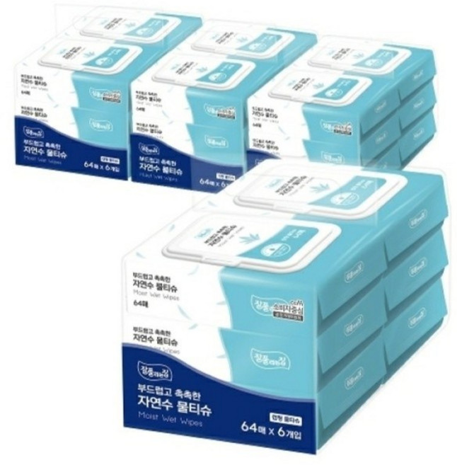 잘풀리는집 자연수 물티슈 캡형 64매 6입 x 4팩, 24개