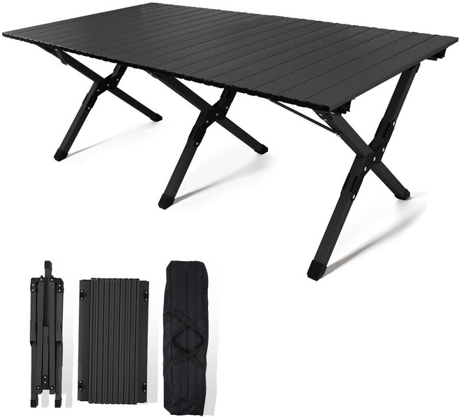 캠프 테이블 캠핑 테이블 X형 경량 아웃도어 접이식 폴딩 휴대하기 편리 방재 아웃도어 캠핑 낚시 피크닉 바베큐 야외 캠핑 용품, 블랙