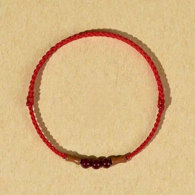 해피유통 여성 천연 복숭아 나무 남여공용 레드 끈 팔찌 jhj