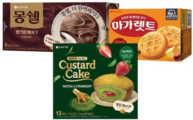 카스타드 말차n딸기 288gx1+몽쉘 카카오x1+마가렛트 오리지널x1