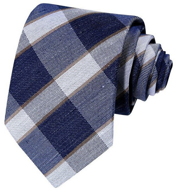티엔지티 남성용 블루 화이트 브라운 체크 패턴 넥타이