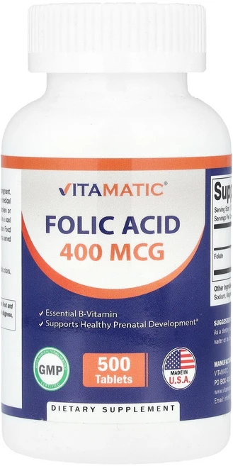 Vitamatic 바이타매틱 폴릭애씨드 400mcg 500 태블릿 엽산 영양제, Vitamatic 바이타매틱 폴릭애씨드 400mcg 5, 1개, 500정 - 쿠팡