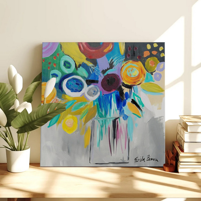 컬러풀 플로럴 모먼트 꽃그림 일러스트 카페 인테리어 플랜테리어 그림액자 14종 01-07 거실 현관액자 아이방 집들이선물, 05.블루옐로우플로럴