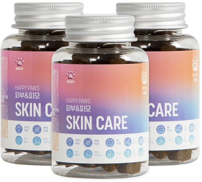 해피포우 강아지 피부 영양제, 90정, 피부/피모, 3개