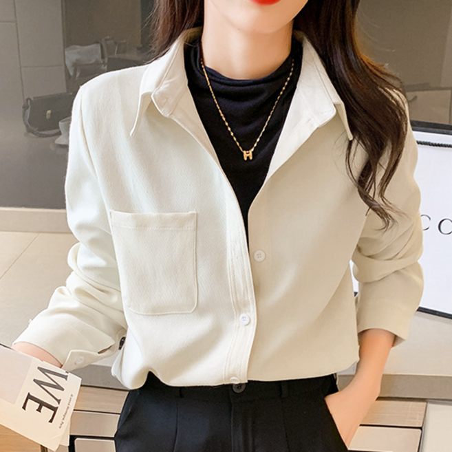 NUNUHANA 여성 오버핏 긴팔 카라셔츠