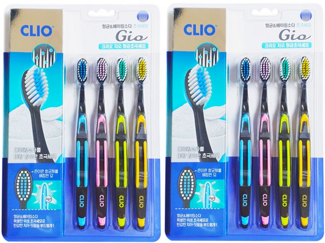 크리오 지오 항균 초극세모 칫솔 4입 CLIO 베이킹소다모 온가족 칫솔, 4개입, 6세트