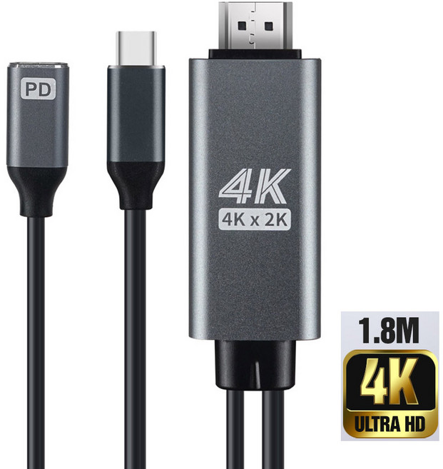 4K C타입 to HDMI 케이블+ PD고속충전 미러링케이블, 1개