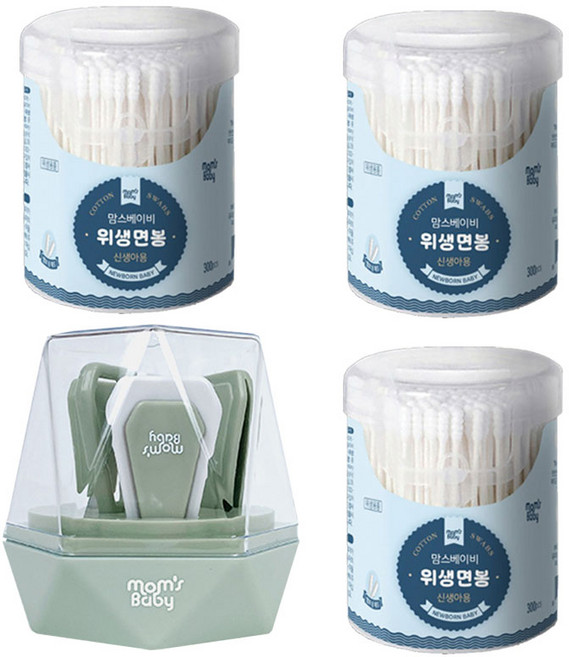 맘스베이비 크리스탈 4종 손톱깍이세트 와 면봉3개, 신생아용면봉3개, 민트, 1개