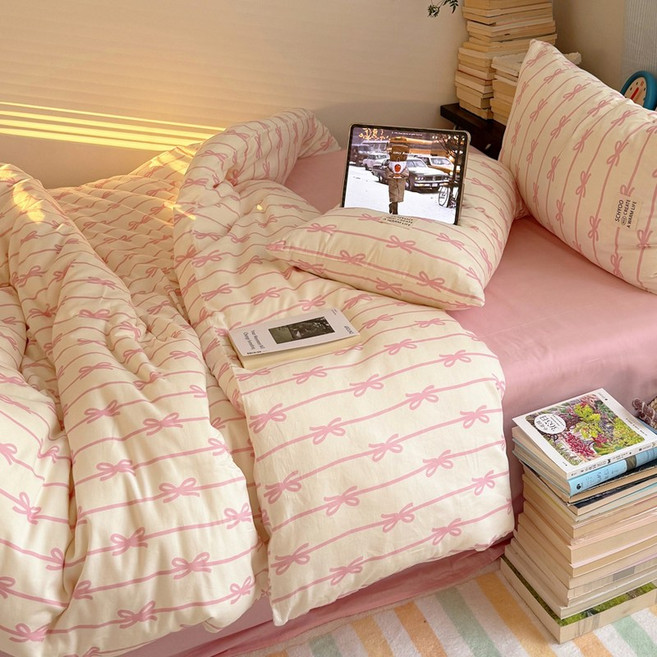 KURUA 사계절 리본케이크 스트라이프 워싱 차렵이불