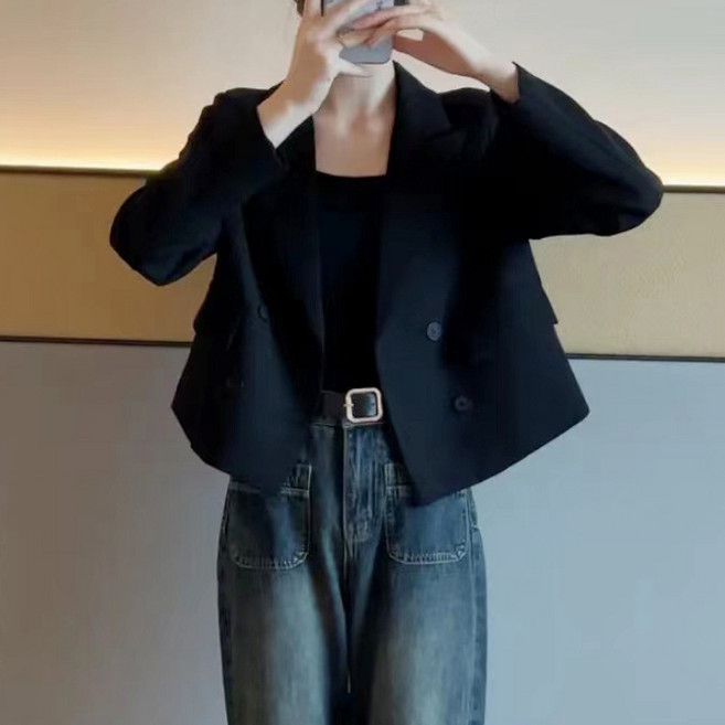 여성용 데일리 베이직 캐주얼 긴팔 숏 더블버튼 정장 자켓