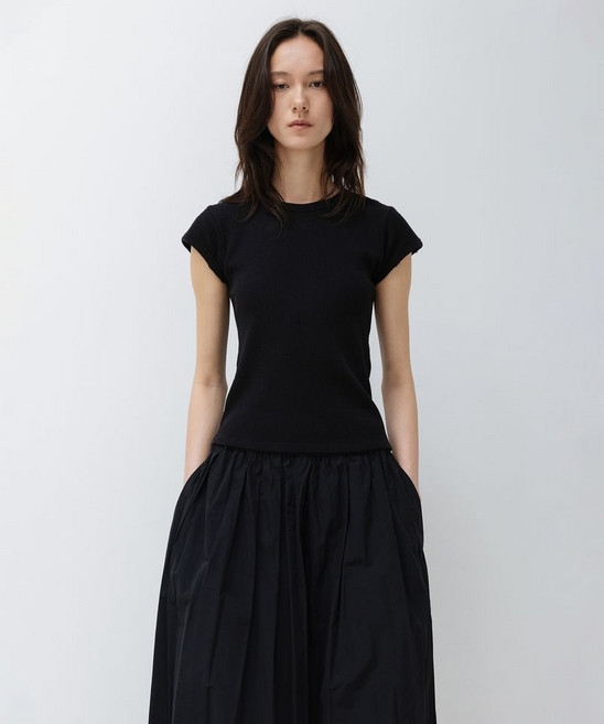 인사일런스 INSILENCE WOMEN 와플 베이비핏 캡슬리브 BLACK