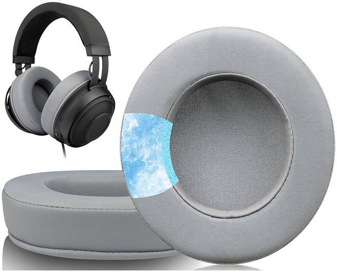 SOULWIT 쿨링 젤 교체용 이어패드-호환 레이져 Razer Kraken 2019/토너먼트 에디션/얼티밋/키티 Nari 에센셜/얼티밋 Blackshark V2 X 1쌍, Grey, 1개