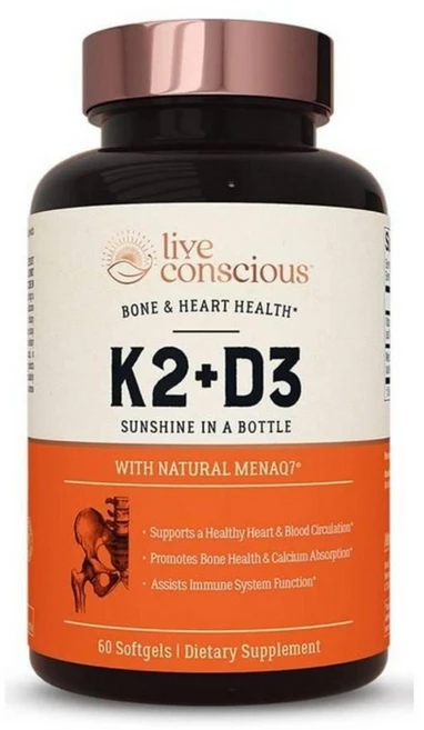 라이브컨시어스 비타민 K2 D3 5000IU 60정 / Live Conscious Vitamin K2 MK7 with D3 5000IU 60Caps, 1개 - 쿠팡