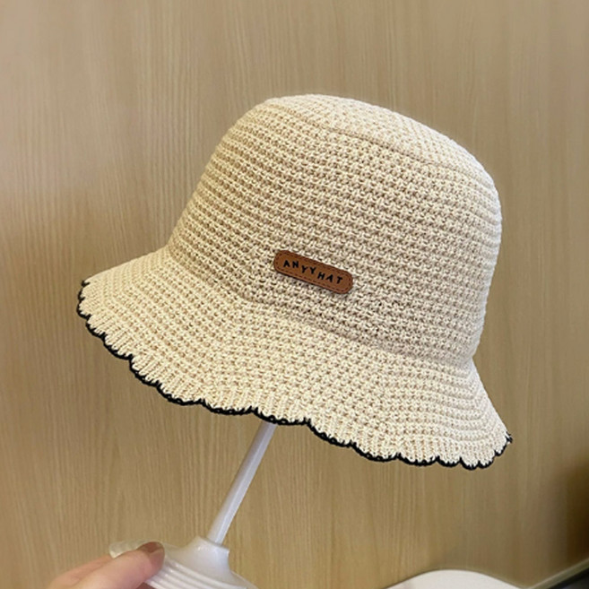 봄 여름 가을 예쁜 여성 모자 라벨챙포인트 여자 중년 밀짚모자 버킷햇 JUN팩토리, 베이지