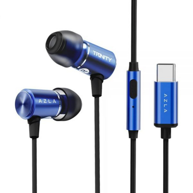 마이크와 DAC가 장착된 AZLA 트리니티 USB-C 유선 이어폰 - 고해상도 사운드 8mm 다이내믹 드라이버 | 아이폰 호환 16 삼성 갤럭시 안드로이드 폰용 USB C 헤드, Blue, 1
