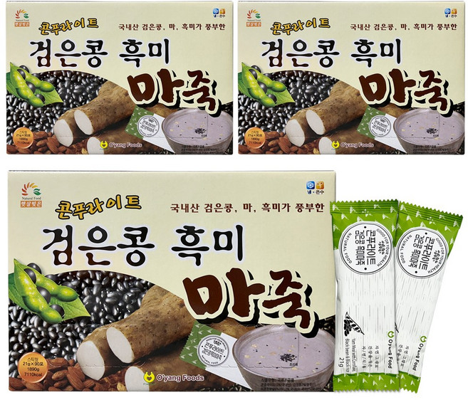 오양식품 콘푸라이트 검은콩 흑미 마죽 스틱형 90포 대용량 선물세트 선식, 3박스, 1.89kg