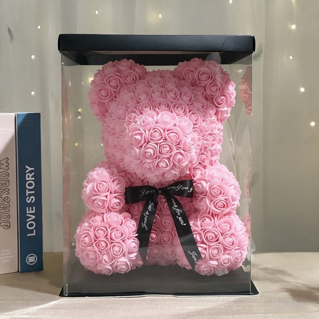 장미꽃곰돌이 로즈베어 장미곰돌이 플라워곰 조화 꽃다발 기념일 생일 결혼 신혼 선물 인테리어조화, 1개, 분홍색