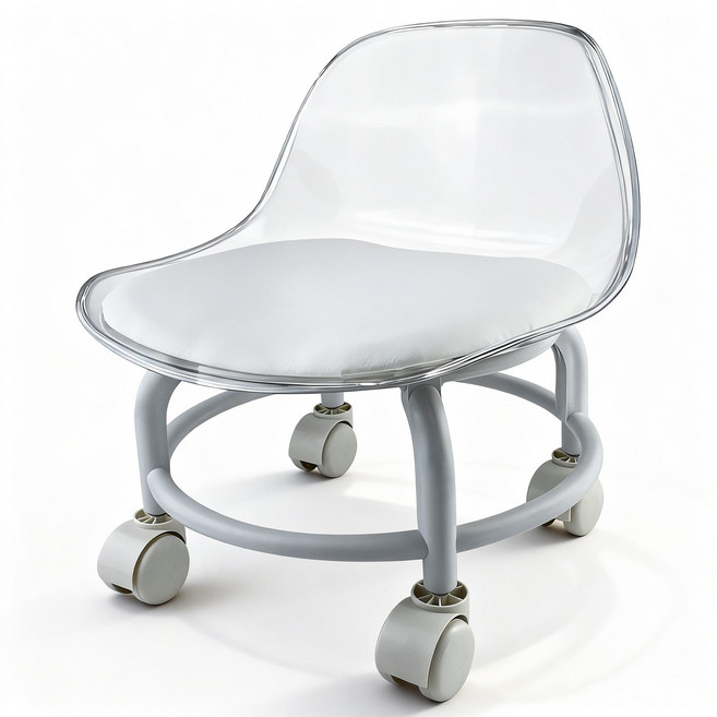 ADNEWX 360회전 바퀴 등받이 앉은뱅이 작업 의자 청소 정리 이동식 스툴, 화이트, 1개