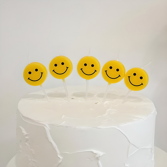 미미파티 생일 파티 감성 케이크 캔들 데코레이션 초, 옐로우 스마일, 5개