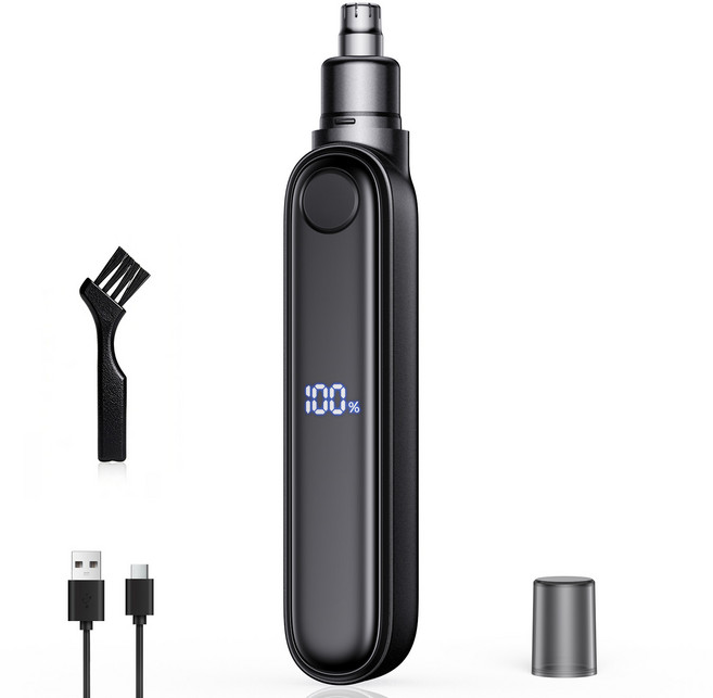 AMSKY 남성 코털제거기 콧털 제거기 C타입 충전식 눈썹 정리기 배터리 잔량 디스플레이, 블랙, YB01