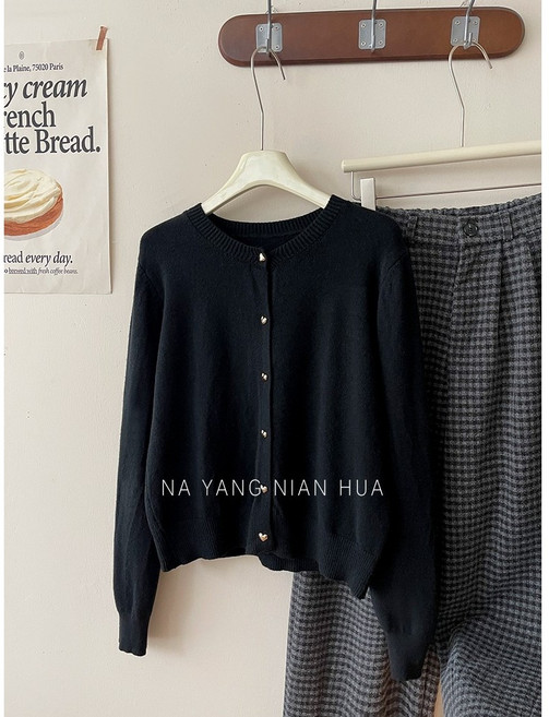 [올씨마] 여성 라운드 니트 가디건 가을 얇은 단추 니트 가디건12654