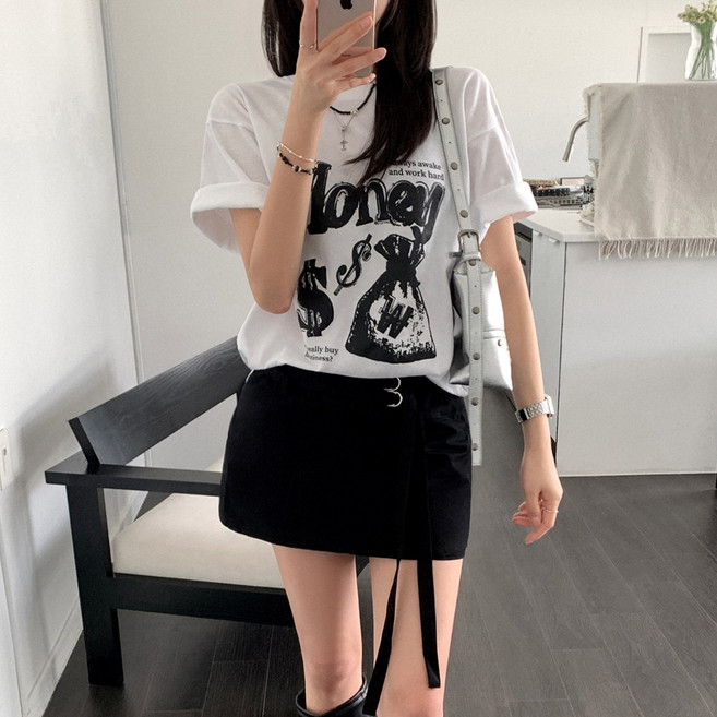 티데일리 머니 프린팅 오버핏 17수 빅사이즈 라운드 반팔 티셔츠