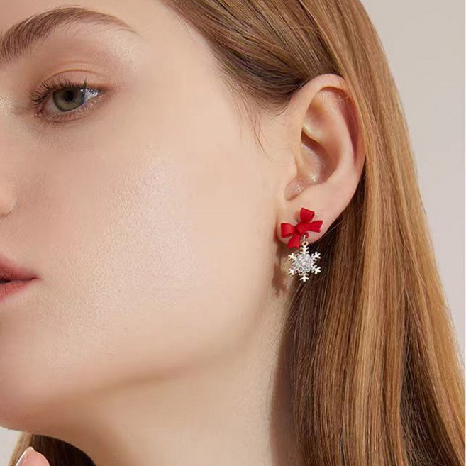 쬬린 고급 리본 눈꽃 귀걸이