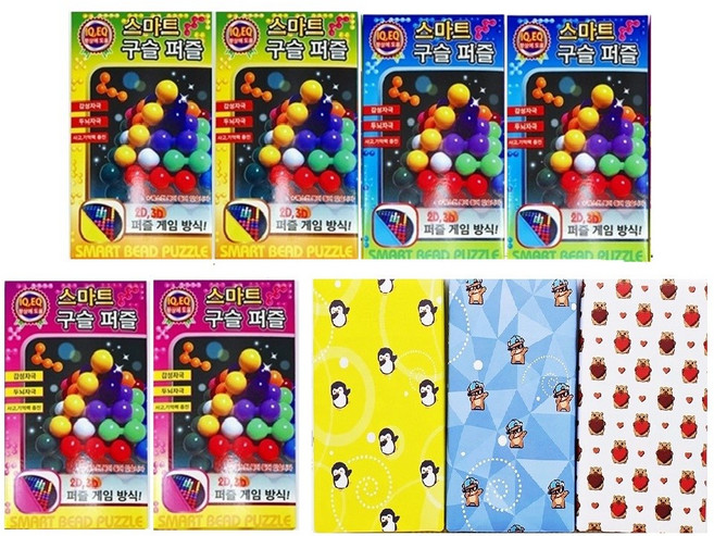 두리벗 (완포장) 스마트구슬퍼즐 어린이집 유치원 생일선물 답례품 구디백, 6세트, 핑크2p+블루2p+옐로우2p+스티커6P