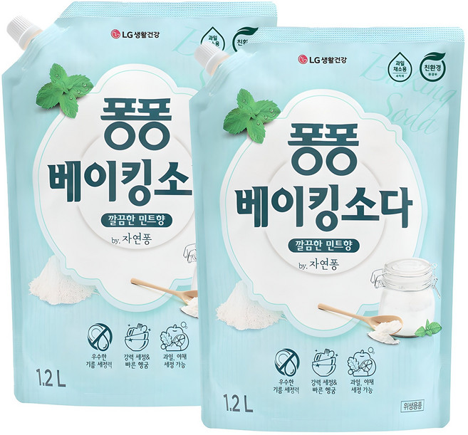 퐁퐁 베이킹소다 주방세제 깔끔한 민트향 리필형, 1.2L, 2개