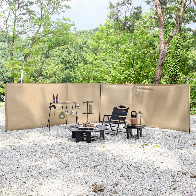 캠프빌리지 캠핑 지퍼분리형 윈드스크린 바람막이 사이드월 + 폴대 + 스트링 + 팩 + 전용 보관 파우치, 카키