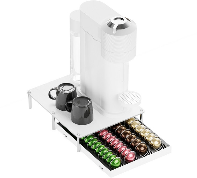 대나무 네스프레소 버츄오 호환용 커피캡슐보관함 서랍형 트레이 40개 대형 또는 56개 소형 캡슐 수납, 1개, 화이트